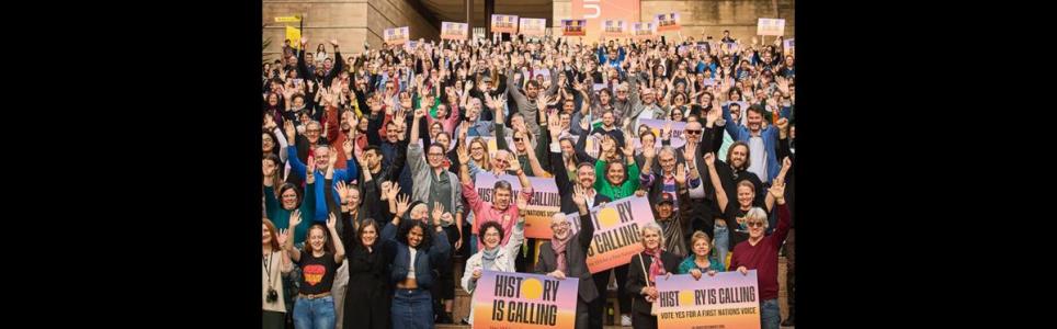 Staff and students at UNSW Sydney show their support for an Indigenous Voice to Parliament